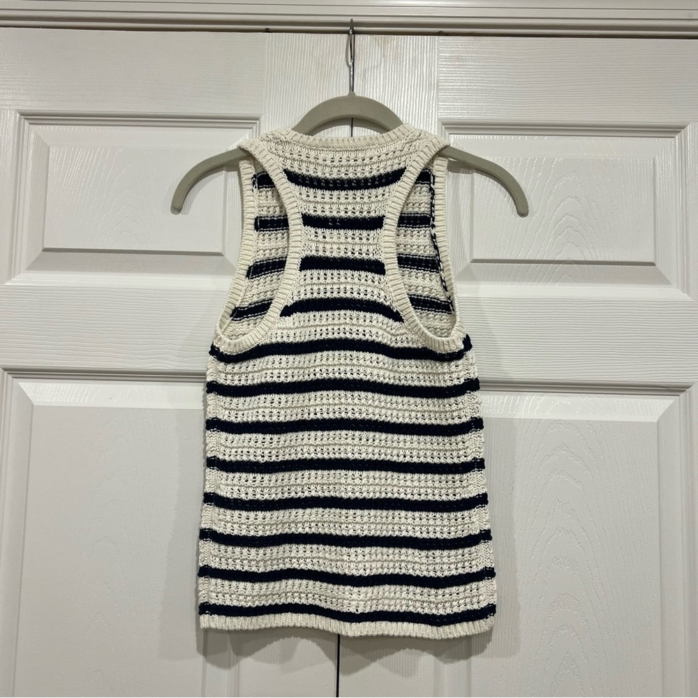 Madewell Crochet-Knit Crewneck Sweater Tank Ivory Navy Blue Stripe Womens XS NWT - Picture 2 of 5